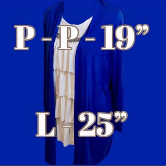 AB Studio (Kohl’s) Top Royal Blue Ivory Ruffled Beaded Neckline Cami Cardi S - Picture 10 of 16